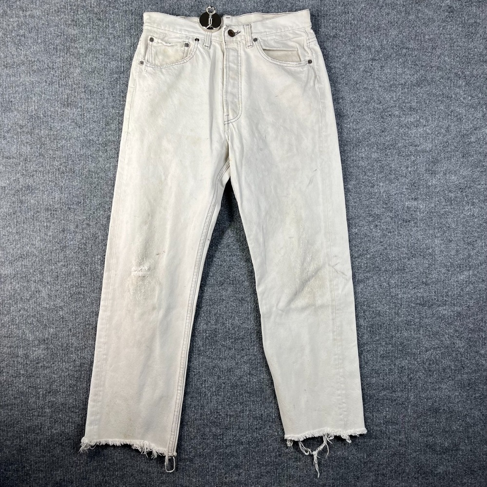 Levi's Jeans Womens Ivory Denim Distressed Frayed Hem Classic Button Fly - 30X26